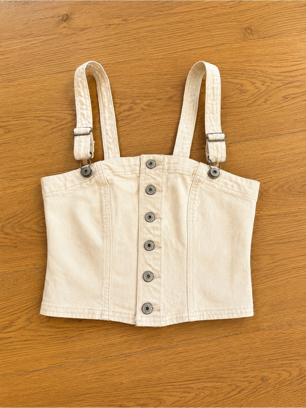 American Eagle Outfitters Cream Button-Front Crop Top with Adjustable Straps
